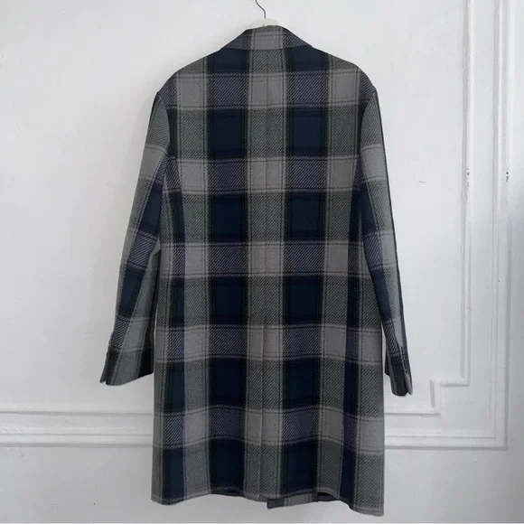 Acne Studios Oversized Plaid Wool Blend Coat in Navy, Grey & Green size US38 - Picture 8 of 14